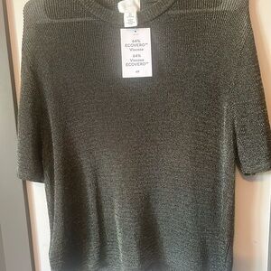 H&M Shimmering Silver Knit 3/4 Sleeve Top Size Large NWT Metallic